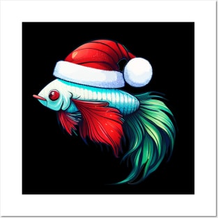 COOL BETTA FISH WITH SANTA HAT - CHRISTMAS Posters and Art